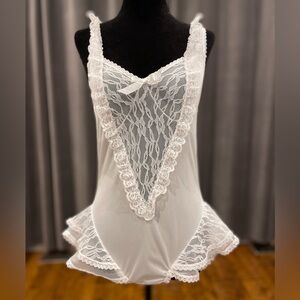 Vintage white nylon and lace teddy lingerie